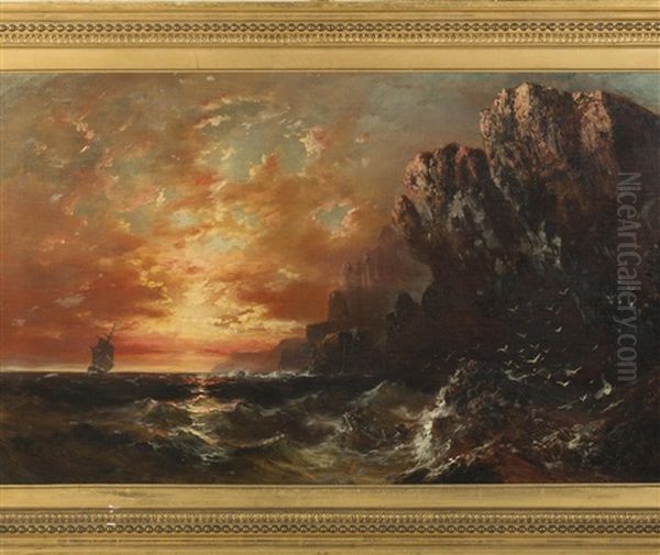 Sunset Along A Rocky Coast Oil Painting by Granville Perkins