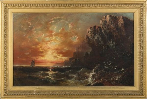 Sunset Along A Rocky Coast Oil Painting by Granville Perkins