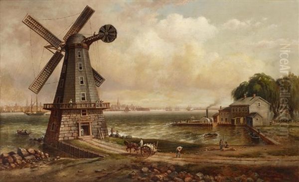 Isaac Edge's Windmill, Jersey City Oil Painting by Granville Perkins