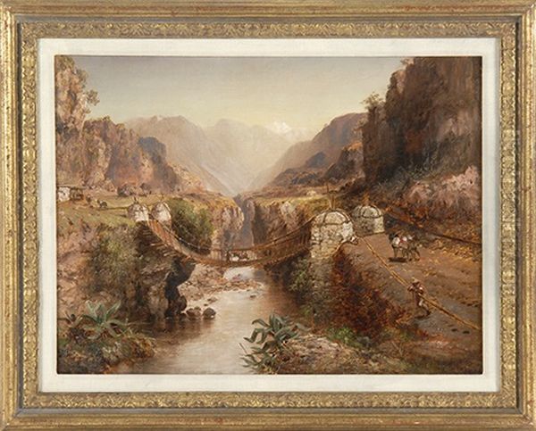 Bridge Across A Ravine Oil Painting by Granville Perkins