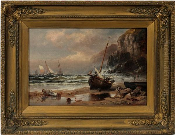 Coastal Scene With Boats Oil Painting by Granville Perkins