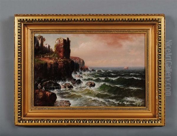 Rocky Coast With Figures Oil Painting by Granville Perkins