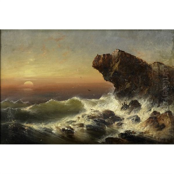 Rough Waters On Rocky Shore Oil Painting by Granville Perkins