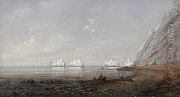 Fischerboote In Einer Bucht Der Isle Of Wight Mit Blick Auf Die Kreidefelsten Needles Oil Painting by Anton Perko