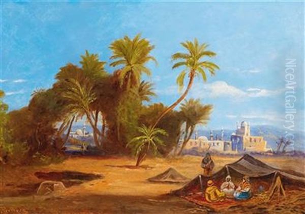 Palm Woodland Near Cairo Oil Painting by Friedrich Perlberg