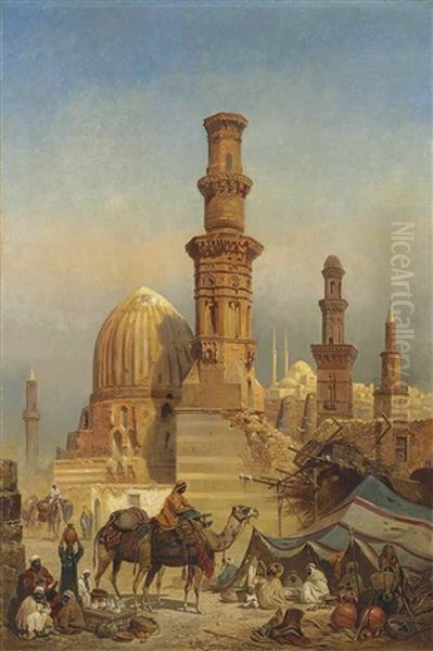 Mosques And Minarets In Cairo Oil Painting by Friedrich Perlberg