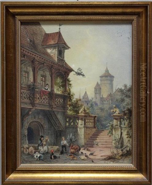 Hof In Nurnberg Oil Painting by Friedrich Perlberg