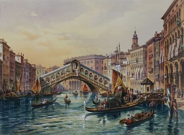 Ponte Di Rialto In Venedig Oil Painting by Friedrich Perlberg