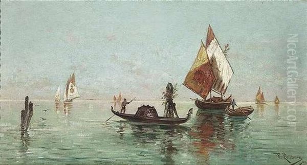 Boote In Der Lagune Von Venedig Oil Painting by Friedrich Perlberg