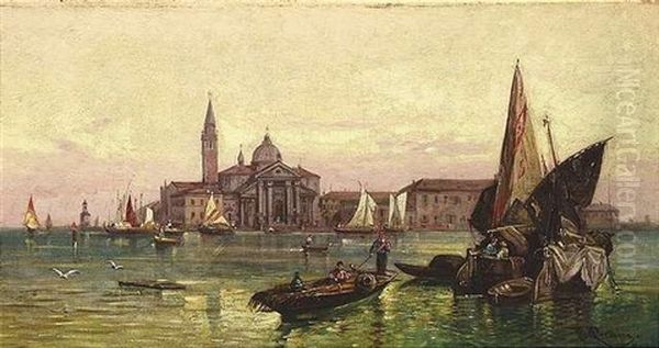 Abendstimmung Mit Booten Uber Dem Bacino Di San Marco In Venedig Oil Painting by Friedrich Perlberg