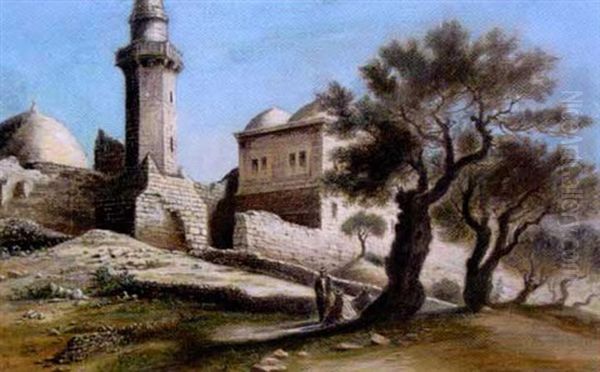 Pelerins Devant Le Minaret Oil Painting by Friedrich Perlberg