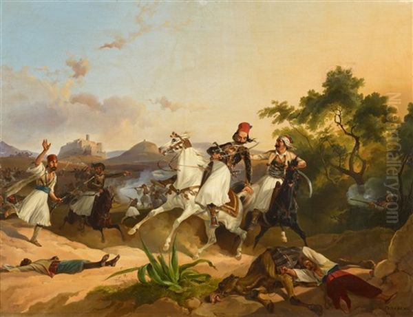 Palicars Fighting - Scenes From The Greek Liberation Oil Painting by Georg (Christian Joh. G.) Perlberg