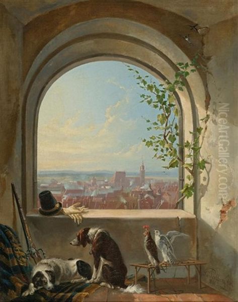 Blick Durch Ein Bogenfenster Auf Nurnberg Oil Painting by Georg (Christian Joh. G.) Perlberg