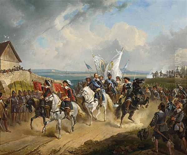 Der Junge Jan Von Werth Und Sein Heer Begrusen Den Bayerischen Kurfursten Maximilian I Oil Painting by Georg (Christian Joh. G.) Perlberg