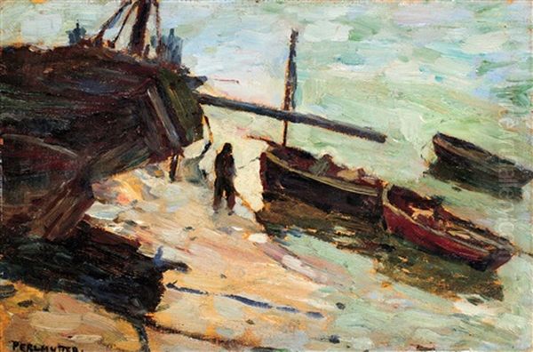 Among Boats Oil Painting by Izsak Perlmutter