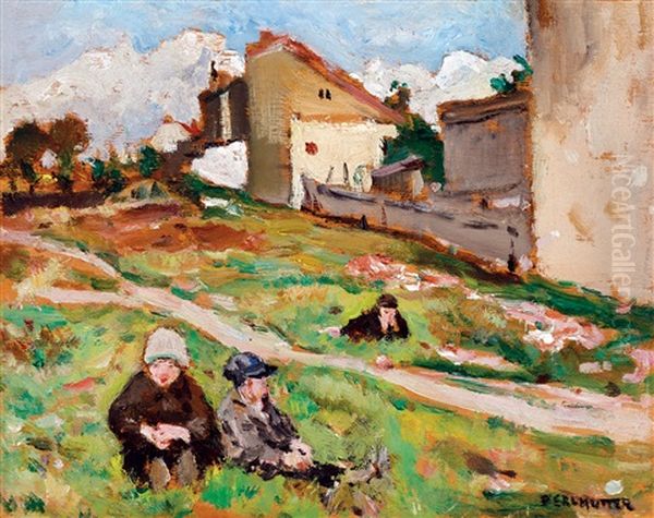 Children On The Hill-side Oil Painting by Izsak Perlmutter