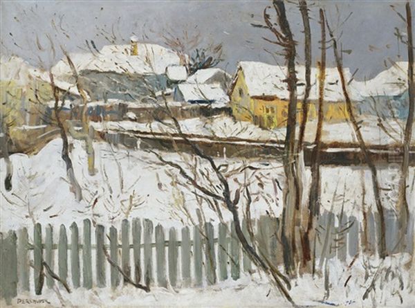 Street At Winter Oil Painting by Izsak Perlmutter