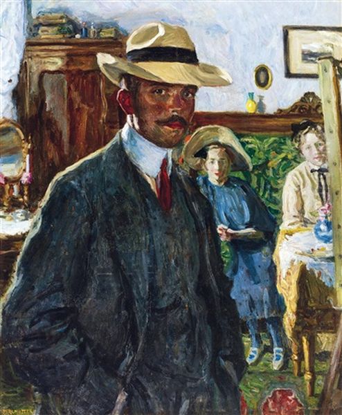 Self-portrait With A Hat Oil Painting by Izsak Perlmutter