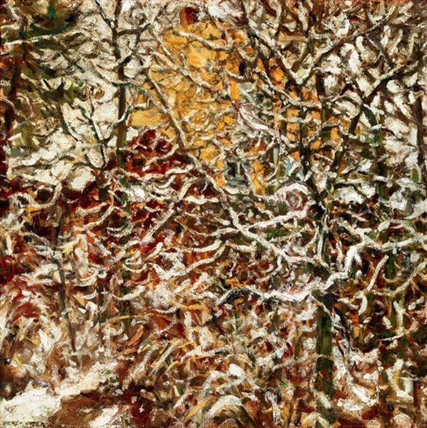 Trees In The Snowy Garden Oil Painting by Izsak Perlmutter