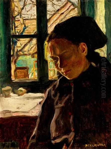 By The Window Oil Painting by Izsak Perlmutter