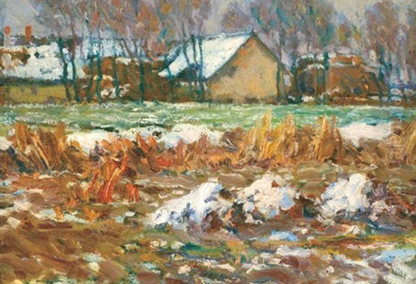 Winter Village Oil Painting by Izsak Perlmutter