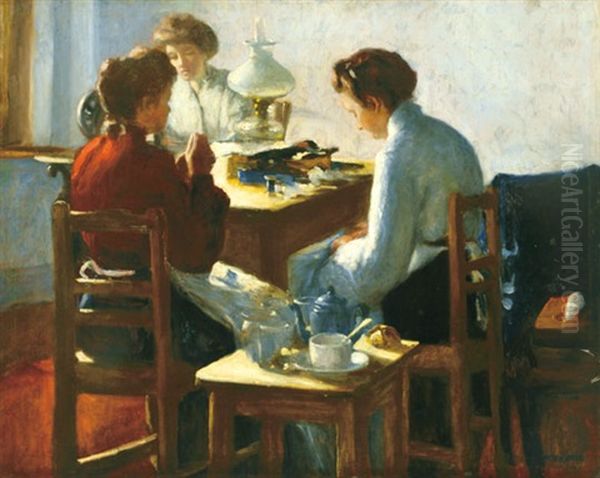 Afternoon Tea Oil Painting by Izsak Perlmutter