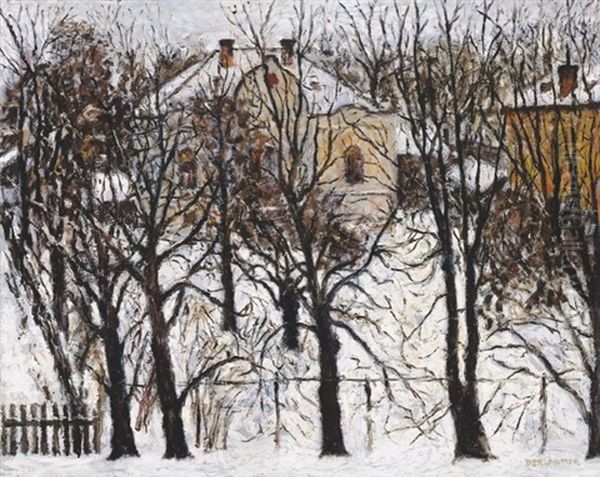 Winter Mood Oil Painting by Izsak Perlmutter