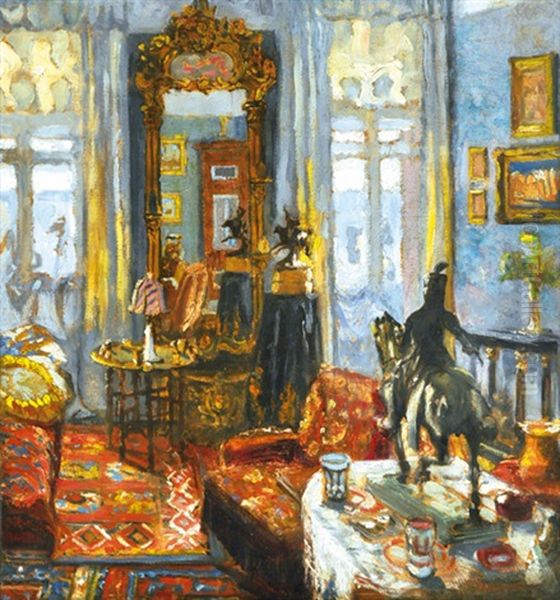 In The Saloon Oil Painting by Izsak Perlmutter