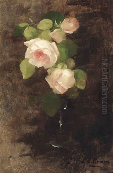 A Vase Of Roses Oil Painting by Louise Ellen Perman