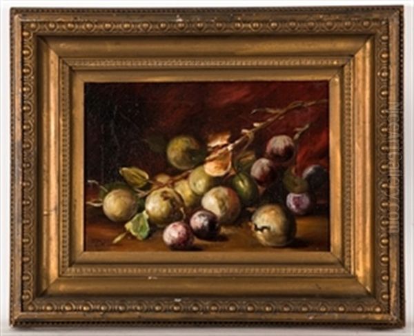 Still Life Of Apples And Plums Oil Painting by Louise Ellen Perman