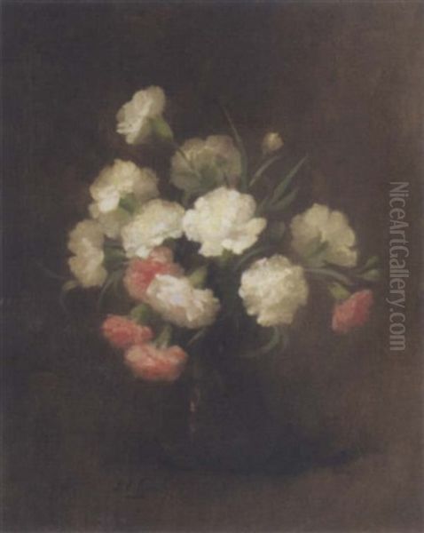 Pink And White Carnations Oil Painting by Louise Ellen Perman