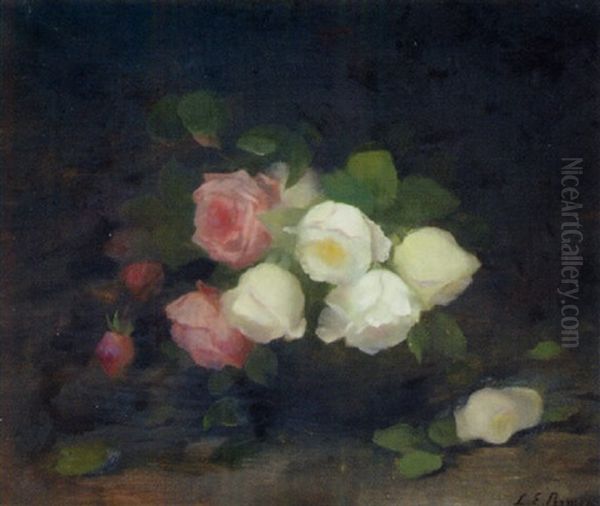 A Still Life Of Pink And White Roses by Louise Ellen Perman