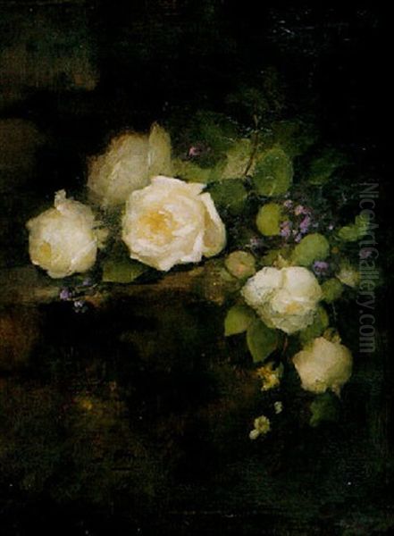 Roses And Violets Oil Painting by Louise Ellen Perman