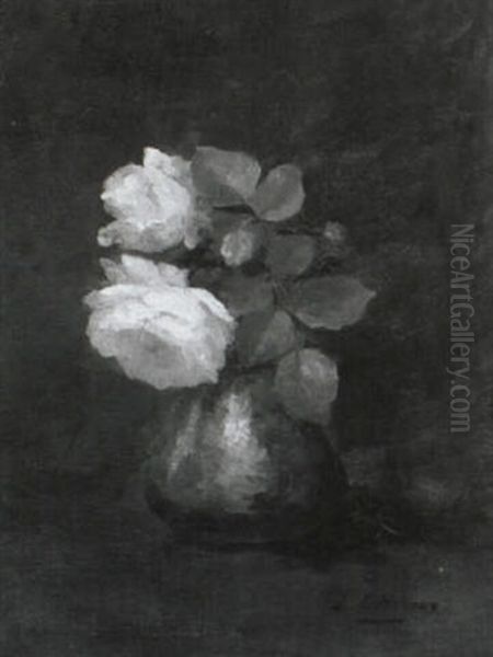 Pink Roses In A Vase by Louise Ellen Perman