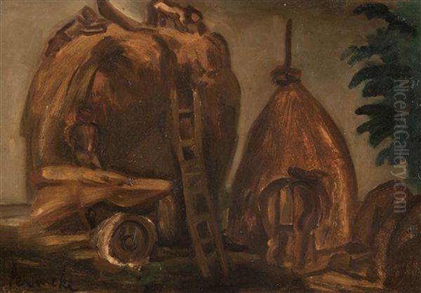 The Straw Stacks (ca. 1928) Oil Painting by Constant Permeke