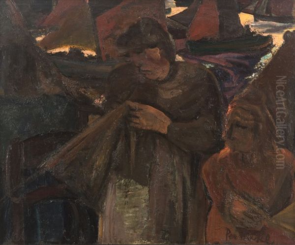 Mending The Fishing Nets (1919) by Constant Permeke