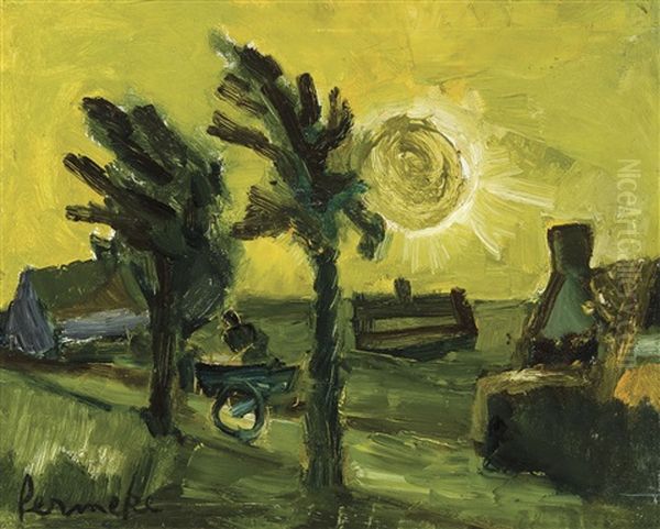 Fermes Dans Un Paysage Ensoleille Oil Painting by Constant Permeke