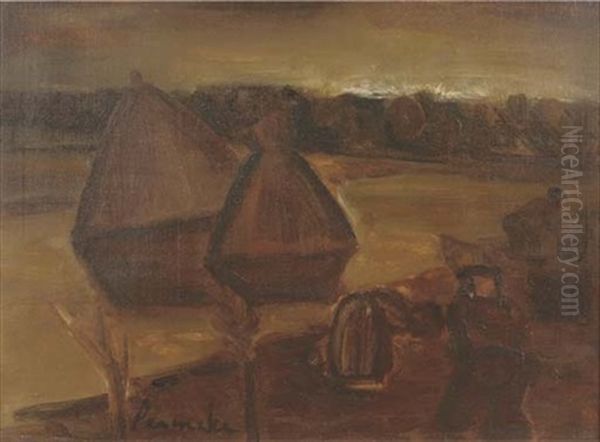 Landscape With Farmers And Haystacks Oil Painting by Constant Permeke