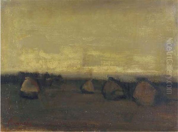 Hay Stacks In A Landscape Oil Painting by Constant Permeke