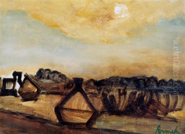 Farms In A Landscape Oil Painting by Constant Permeke