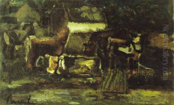 Koeien Bij De Hoeve Oil Painting by Constant Permeke