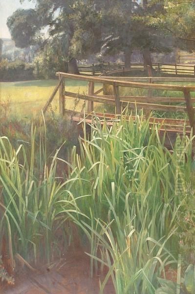 Tranquil Summer Landscape, 'oct 1900' On Label Verso Oil Painting by Ernest Board