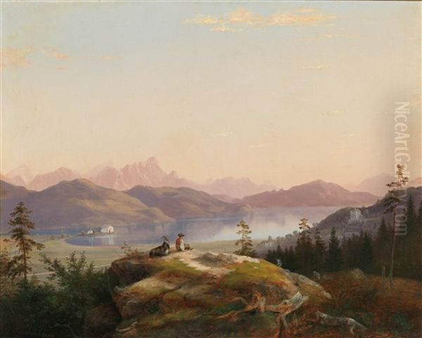 A View Of Lake Worthersee With Maria Loretto And Freyenthurn Castle by Marcus Pernhart