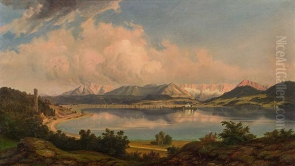 View Of The Worthersee Oil Painting by Marcus Pernhart