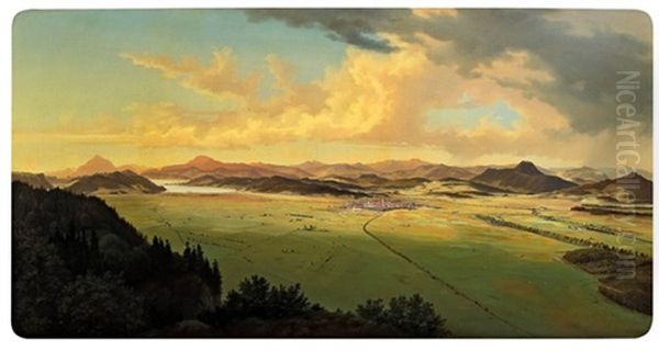 Blick Auf Klagenfurt In Richtung Nordwesten Mit Worthersee Und Dobratsch Oil Painting by Marcus Pernhart