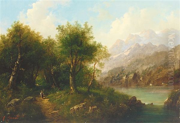 Voralpenlandschaft Mit Gebirgshintergrund An Einem Prachtvollen Sommertag Oil Painting by Francois Alexandre Pernot