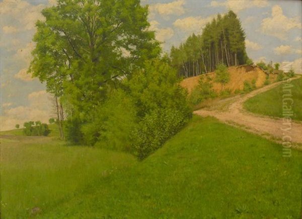 Niederbayrische Landschaft Im Sommer Mit Baumen. Hugel U. Feldweg Oil Painting by Josefa Pernstich