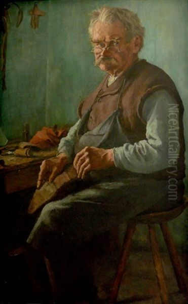 Portrait Eines Schusters An Seiner Werkbank Oil Painting by Josefa Pernstich