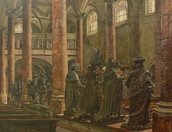 Innenansicht Der Innsbrucker Hofkirche Mit Grabmal Kaiser Maximilians Oil Painting by Josefa Pernstich