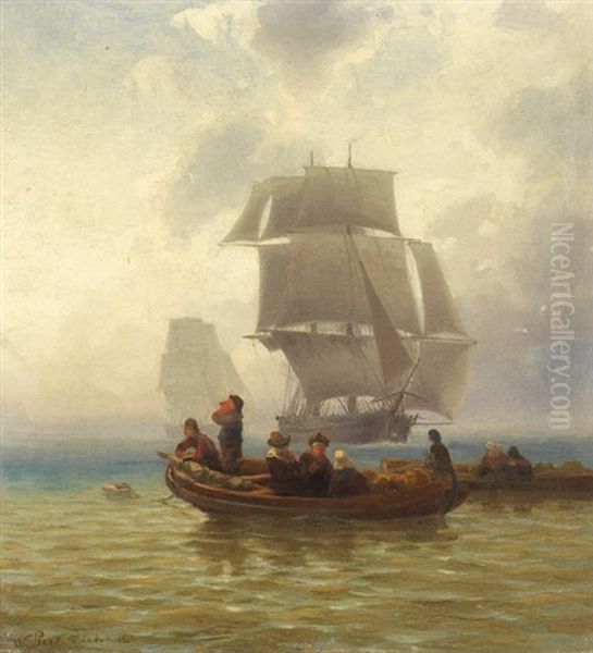 Zwei Grose Segelschiffe Und Ruderboote Im Kustengewasser Oil Painting by Joseph Wilhelm Pero